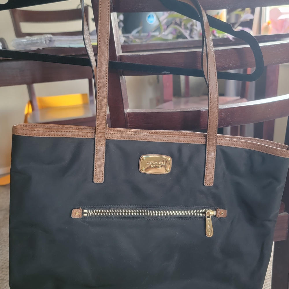 Michael Kors Black and Brown Nylon Tote Bag